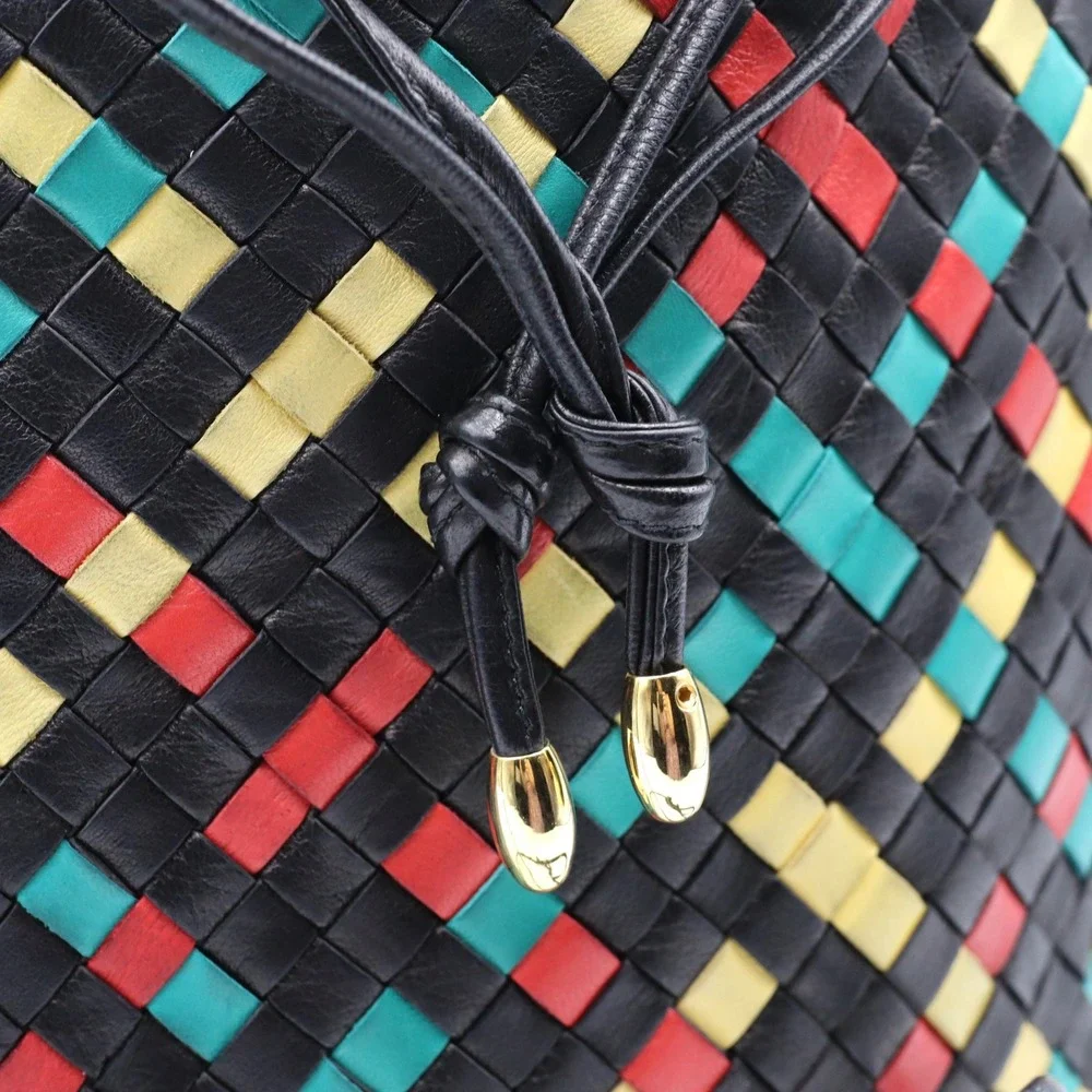 Gino Ferruzzi Bucket Bag Vintage Women Multi Woven Leather Crossbody Italy Purse